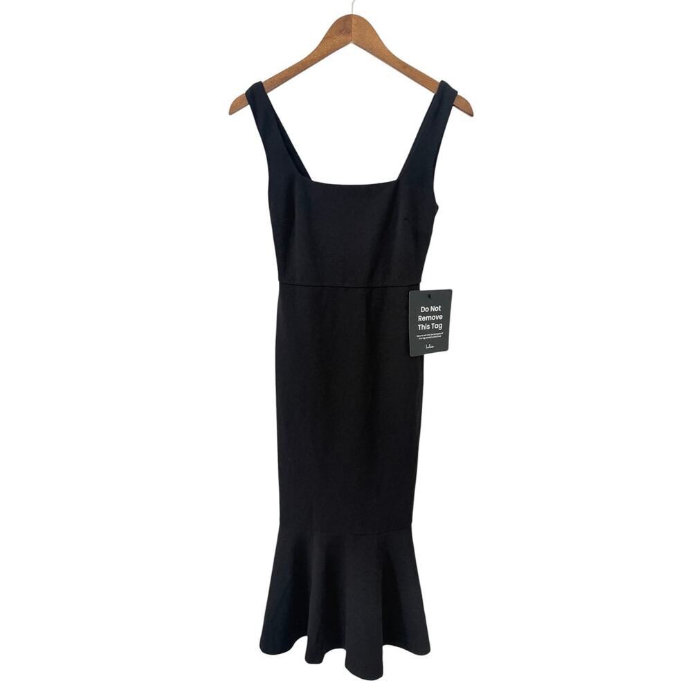 Lulus Moment Maker Black Square Neck Trumpet Midi Dress size XS NWT - Picture 2 of 6